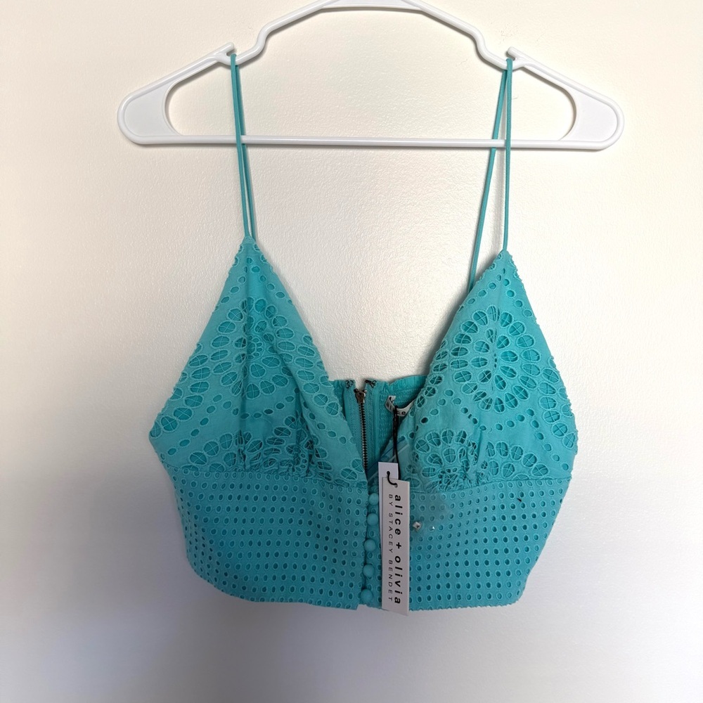 Alice and Olivia NWT Blue Crochet Crop Top - Picture 2 of 8